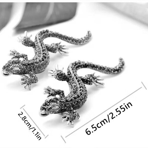 Lizard Rhinestone Brooch Pin Reptile Iguana Dragon Stylish Glam Sparkle - Picture 2 of 2